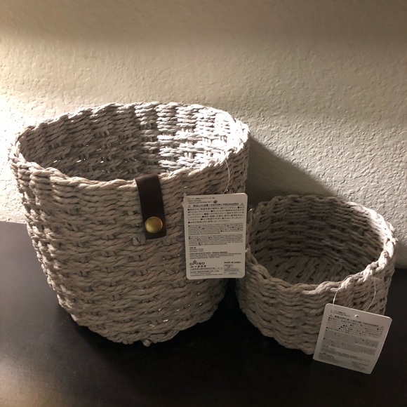 Other - Pair Woven Baskets Light Grey Paper twine